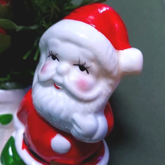 Vintage 60s 70s ceramic Santa Claus Planter Candle Holder Christmas - Picture 9 of 9
